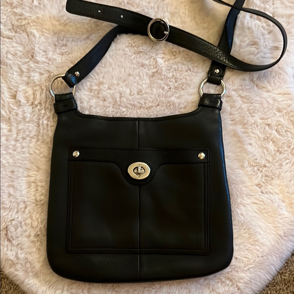 Coach Black Leather Bag with Embossed Tag - Flawless Condition
